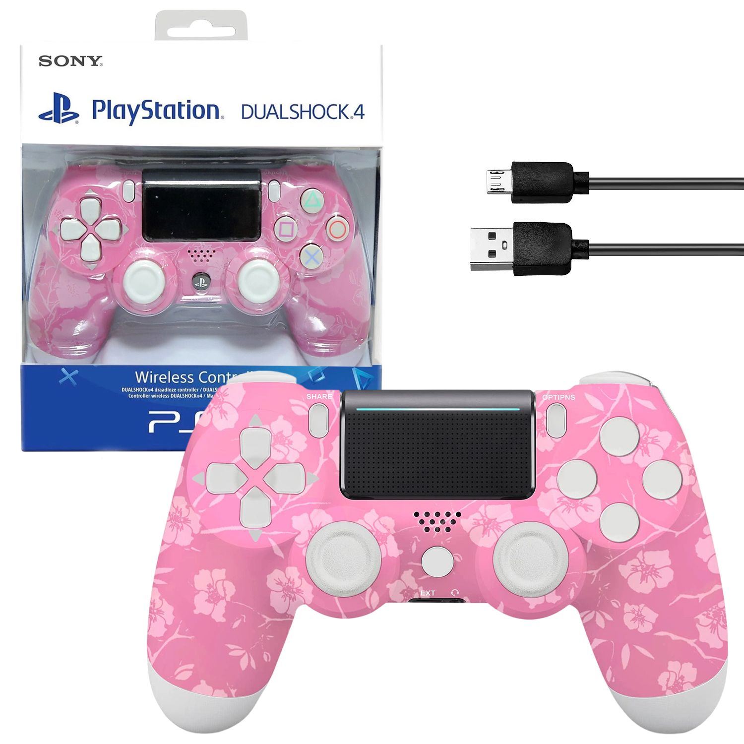 DS4_Pink_Flowers_4 Геймпад PS4 DualShock 4 V2 Pink Flowers Custom